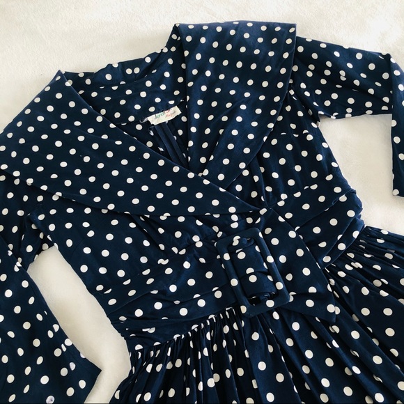 VINTAGE/ 1950s belted polka dot swing dress - Picture 2 of 15